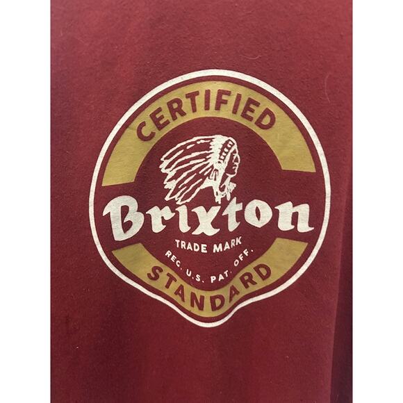 Brixton Crewneck Sweatshirt Red Maroon Gold Indian Head Logo Men's Large - Picture 1 of 7
